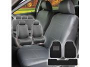 Faux Leather Car Seat For Auto Car SUV with 4Headrests Carpet Floor Mat Gray