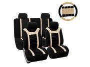 Car Seat Cover for Auto Full Set w Steering Wheel Cover Belt Pads 4heads Beige