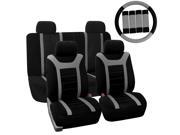 Car Seat Cover for Auto Full Set w Steering Wheel Cover Belt Pads 4heads Gray
