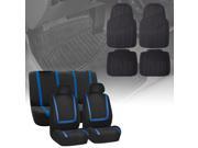 Car Seat Covers Blue Black For Auto Full Set w Heavy Duty Floor Mats 2 Headrest