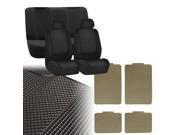 Car Seat Covers Solid Black Full Set for Auto w Heavy Duty Floor Mats 2 Headrest