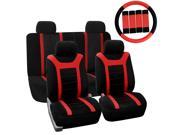 Car Seat Cover for Auto Full Set w Steering Wheel Cover Belt Pads 4heads Red