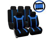 Car Seat Cover for Auto Full Set w Steering Wheel Cover Belt Pads 5heads Blue
