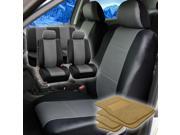 Faux Leather Gray Black Car Seat Cover Full Set w Beige Carpet Floor Mat