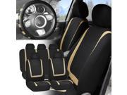 Car Seat Covers Beige Black Full Set for Auto w Beige Leather Steering Wheel
