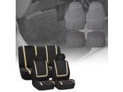 Car Seat Covers Beige Black For Auto Full Set w Heavy Duty Floor Mats 2 Headrest