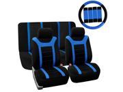 Car Seat Cover for Auto Full Set w Steering Wheel Cover Belt Pads 2heads Blue