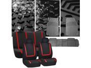 Car Seat Covers Red Black Full Set for Auto w Heavy Duty Floor Mats 2 Headrest