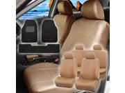 Faux Leather Seat Cover Tan Beige For Car SUV 2Headrests 4Pc Floor Mat Black