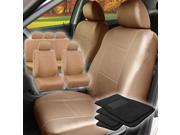 Faux Leather Seat Cover Tan Beige For Car SUV 5Headrests 4Pc Floor Mat Black