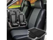 Faux Leather Car Seat For Auto Car SUV with 4Headrests Carpet Floor Mat Gray Black