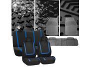 Car Seat Covers Blue Black Full Set for Auto w Heavy Duty Floor Mats 2 Headrest