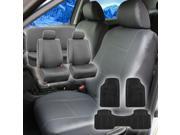 Faux Leather Gray Car Seat Cover Full Set w Gray Heavy Duty Floor Mat