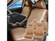 Faux Leather Seat Cover Tan Beige For Car SUV 4Headrests 4Pc Floor Mat Black