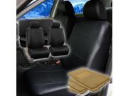 Faux Leather Black Car Seat Cover Full Set w Beige Carpet Floor Mat