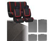 Car Seat Covers Red Black Full Set for Auto w Heavy Duty Floor Mats 2 Headrest
