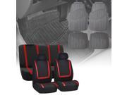 Car Seat Covers Red Black For Auto Full Set w Heavy Duty Floor Mats 2 Headrest