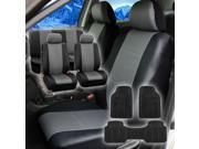 Faux Leather Gray Black Car Seat Cover Full Set w Gray All Weather Floor Mat