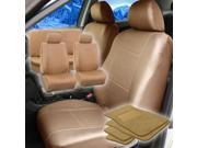 Faux Leather Beige Car Seat Cover Full Set w Beige Carpet Floor Mat