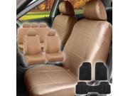 Faux Leather Car Seat For Auto Car SUV with Floor Mat 4Headrests Tan Beige