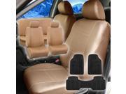 Faux Leather Beige Car Seat Cover Full Set w Gray Heavy Duty Floor Mat