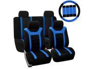 Car Seat Cover for Auto Full Set w Steering Wheel Cover Belt Pads 4heads Blue