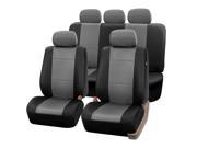 Complete Set Synthetic Leather Car Seat Covers for Auto Gray Black w 5 headrests