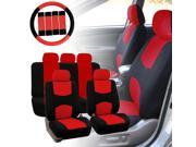 Car Seat Covers Red Black Full Set Auto Steering Wheel Belt Pad Headrest