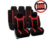 Car Seat Cover for Auto Full Set w Steering Wheel Cover Belt Pads 5heads Red