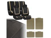 Car Seat Covers Beige Black Full Set for Auto w Heavy Duty Floor Mats 2 Headrest