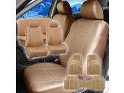 Faux Leather Beige Car Seat Cover Full Set w Beige Floor Mat