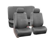PU Leather Seat Covers w. 2 Detachable Headrests and Solid Bench Solid Gray