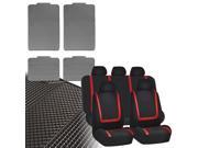 Car Seat Covers Red Black Full Set for Auto w Heavy Duty Floor Mats 5 Headrest