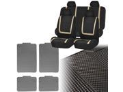 Car Seat Covers Beige Black Full Set for Auto w Heavy Duty Floor Mats 4 Headrest