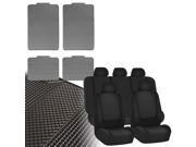 Car Seat Covers Solid Black Full Set for Auto w Heavy Duty Floor Mats 5 Headrest