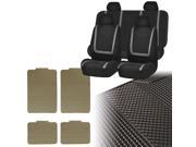 Car Seat Covers Gray Black Full Set for Auto w Heavy Duty Floor Mats 4 Headrest