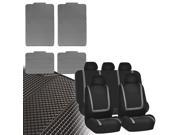Car Seat Covers Gray Black Full Set for Auto w Heavy Duty Floor Mats 5 Headrest