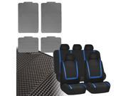 Car Seat Covers Blue Black Full Set for Auto w Heavy Duty Floor Mats 5 Headrest