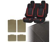 Car Seat Covers Red Black Full Set for Auto w Heavy Duty Floor Mats 4 Headrest
