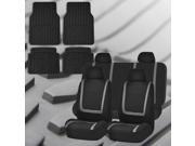 Full Set Car Auto Seat Covers Gray Black with Heavy Duty Floor Mats 4 Headrest