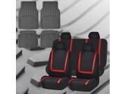 Full Set Car Auto Seat Covers Red Black with Heavy Duty Floor Mats 4 Headrest
