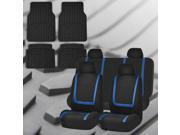 Full Set Car Auto Seat Covers Blue Black with Heavy Duty Floor Mats 4 Headrest