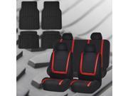 Full Set Car Auto Seat Covers Red Black with Heavy Duty Floor Mats 4 Headrest