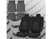 Full Set Car Auto Seat Covers Solid Black with Heavy Duty Floor Mats 4 Headrest