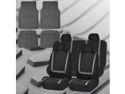 Full Set Car Auto Seat Covers Gray Black with Heavy Duty Floor Mats 4 Headrest