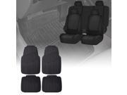 Car Seat Covers Solid Black For Auto Full Set w Heavy Duty Floor Mats 4 Headrest