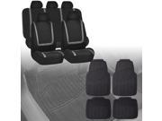 Car Seat Covers Gray Black For Auto Full Set w Heavy Duty Floor Mats 5 Headrest