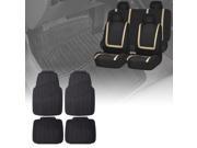 Car Seat Covers Beige Black For Auto Full Set w Heavy Duty Floor Mats 4 Headrest