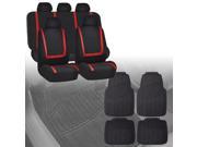 Car Seat Covers Red Black For Auto Full Set w Heavy Duty Floor Mats 5 Headrest
