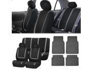 Full Set Car Auto Seat Covers Gray Black with Heavy Duty Floor Mats 2 Headrest